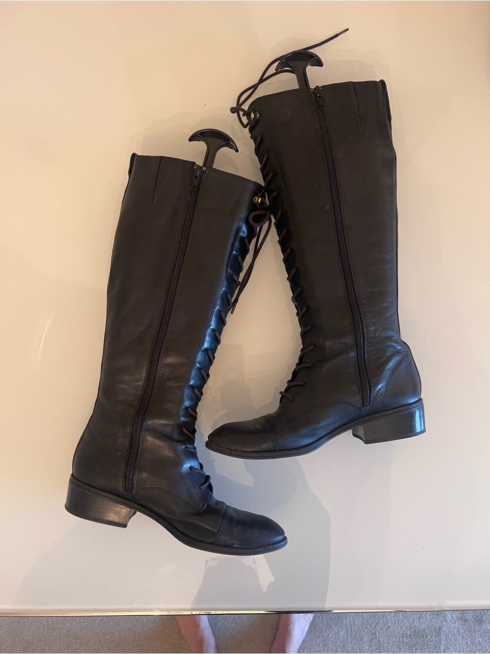 LAUREN RALPH LAUREN Tall Lace Up Boots Black Leather Riding Size 7 - Picture 6 of 16